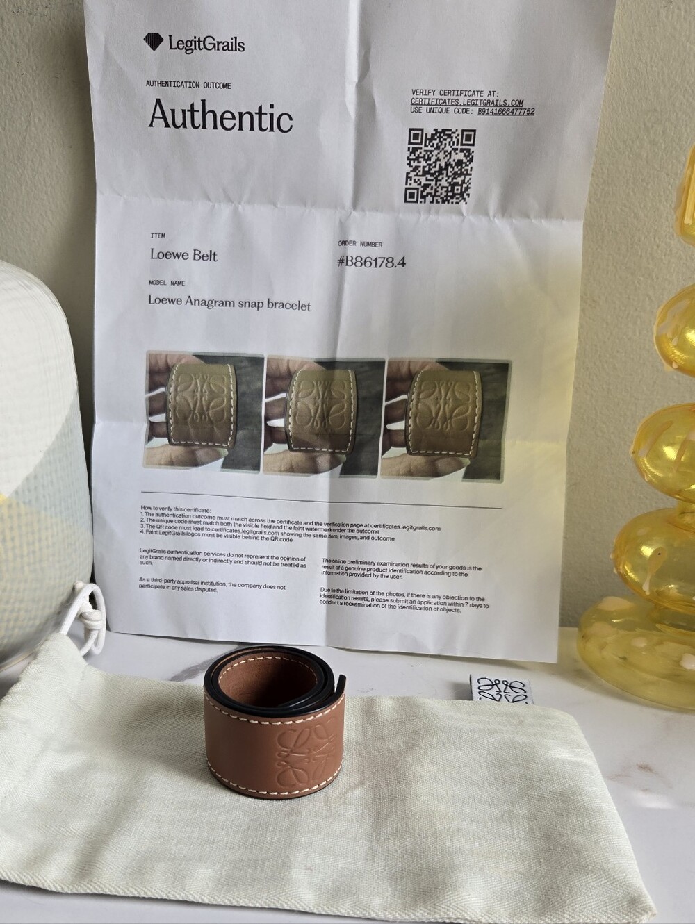 ⚠️COA⚠️Loewe Anagram Unisex Slap Leather Bracelet With Dustbag
